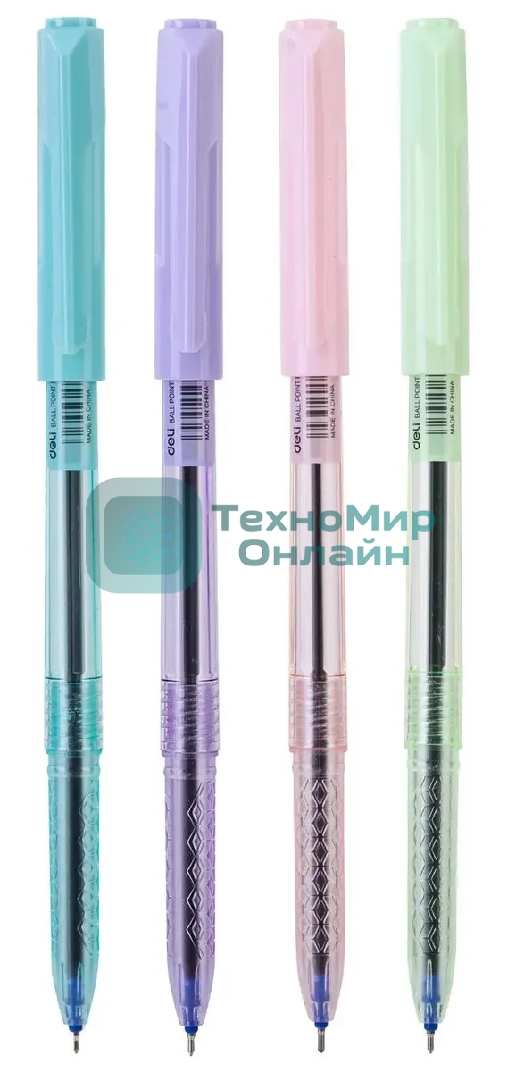 Набор ручек шариковых Deli Arrow EQ03032 ассорти, d=0.7мм, синие чернила (4шт), линия 0.4мм, 4 цвета