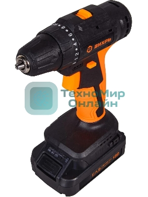 Дрель-шуруповерт аккумуляторная Вихрь ДА-18Л-2К/Б 72/14/22, Аккумуляторная, 18В, 2 АКБ, Кейс