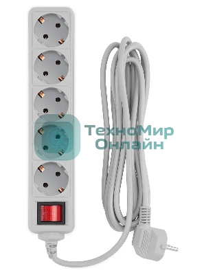 Сетевой фильтр PC Pet AP01006-3-GR 3 м, 5 розеток, серый