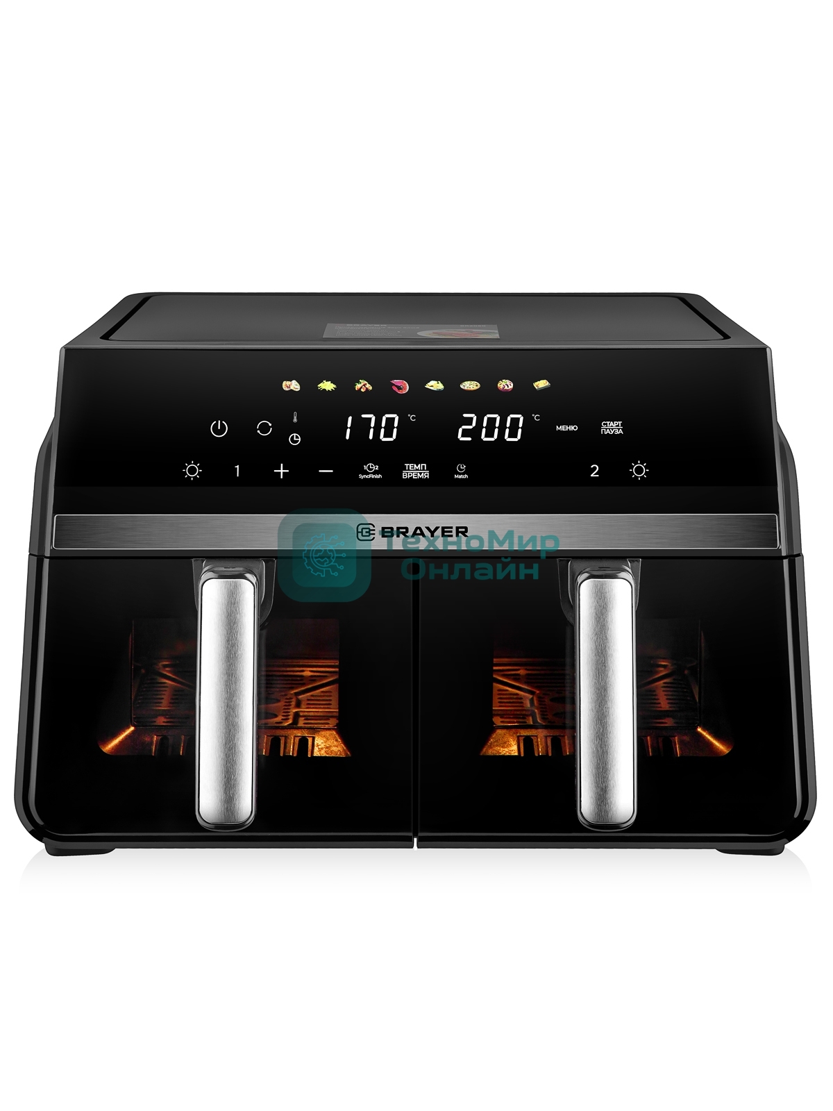 Аэрогриль BRAYER BR2050 черный, 2200 Вт, 10 л, сенсор, 8 программ