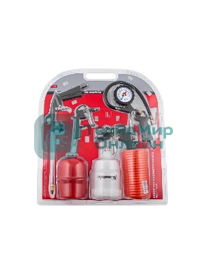 Набор пневмоинструмента Matrix, 5 предметов, быстросъемное соед. краскорасп. с верхним бачком