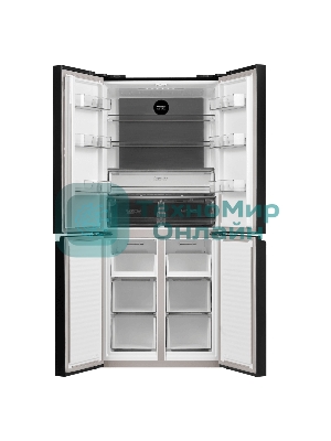 Холодильник Maunfeld MFF183NFBE черный трехкамерный инвертор 270/135л морозилка снизу, Total NoFrost, Side by Side