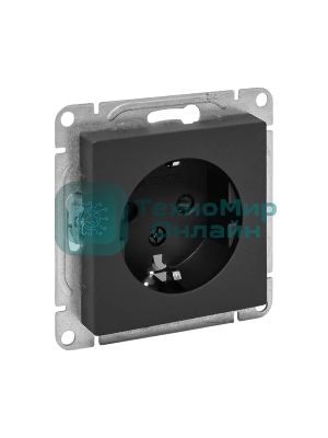 Механизм розетки EKF UP1-SOB-111 16А, с заземлением, со шторками, черный Эпика