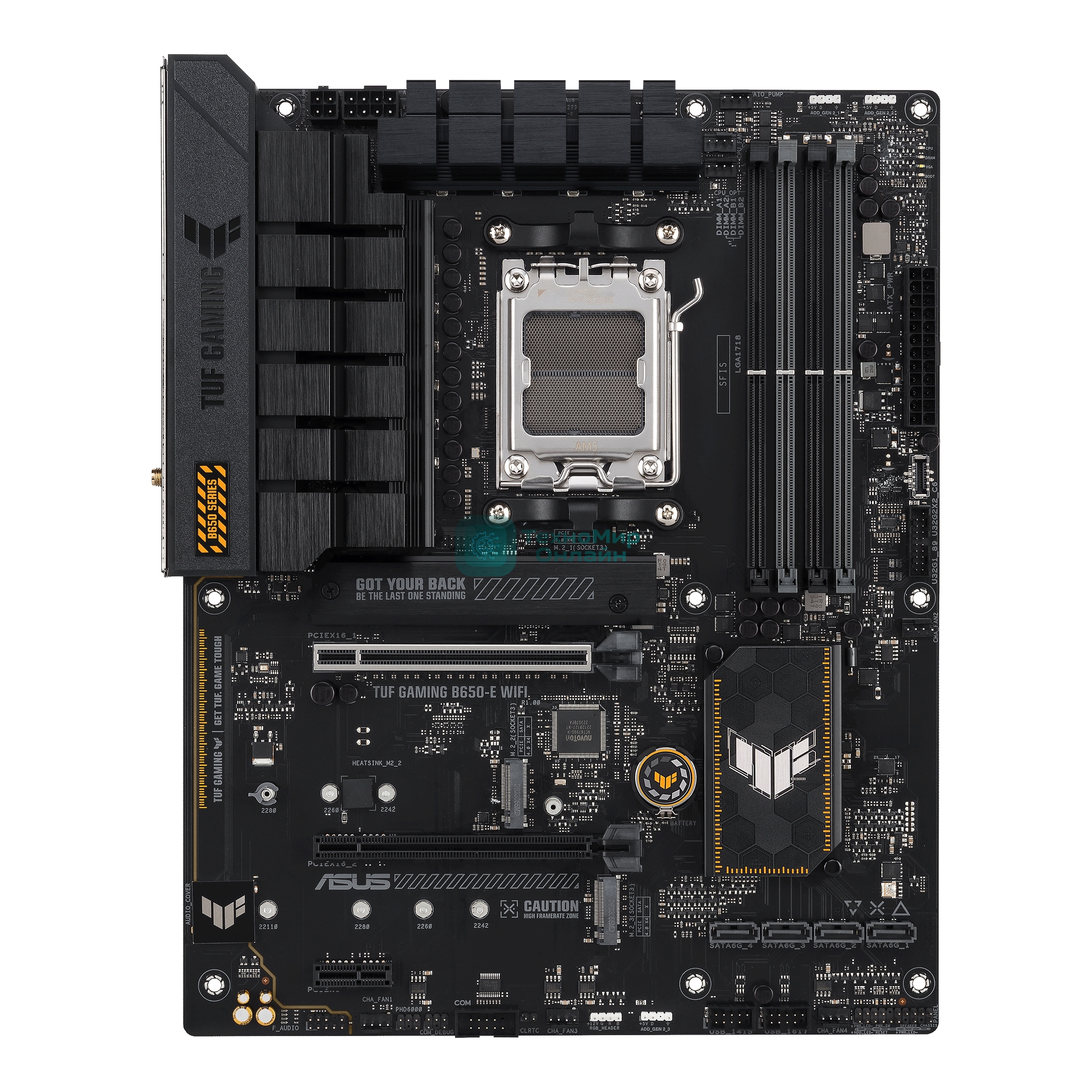 Материнская плата ASUS TUF GAMING B650-E WIFI, AM5, AMD B650, 4xDDR5, 4xSATA, 2xM.2, 1xPCI-E 4.0 x16, 2xPCI-E x1, 2xDP, 1xHDMI, 1x 2.5Gb LAN, 1xUSB-A 3.2 Gen 2, 2xUSB-A 3.2 Gen 1, 4xUSB-A 2.0, 1xUSB-C 3.2 Gen 2, 3x3.5 мм, 7.1, ATX
