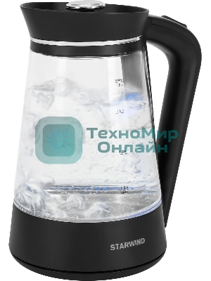 Чайник электрический Starwind SKG2116 1.8 л, 1700 Вт, черный/прозрачный корпус: стекло