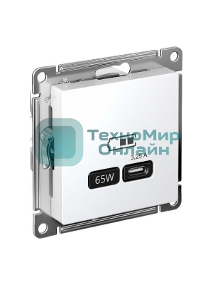 Розетка USB AtlasDesign тип C 65Вт QC PD высокоскор. ЗУ механизм бел. SE ATN000127