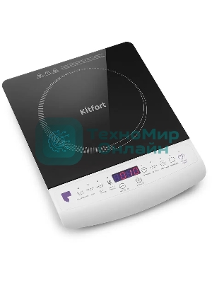 Плита настольная электрическая Kitfort КТ-101 белый/черный, стеклокерамика