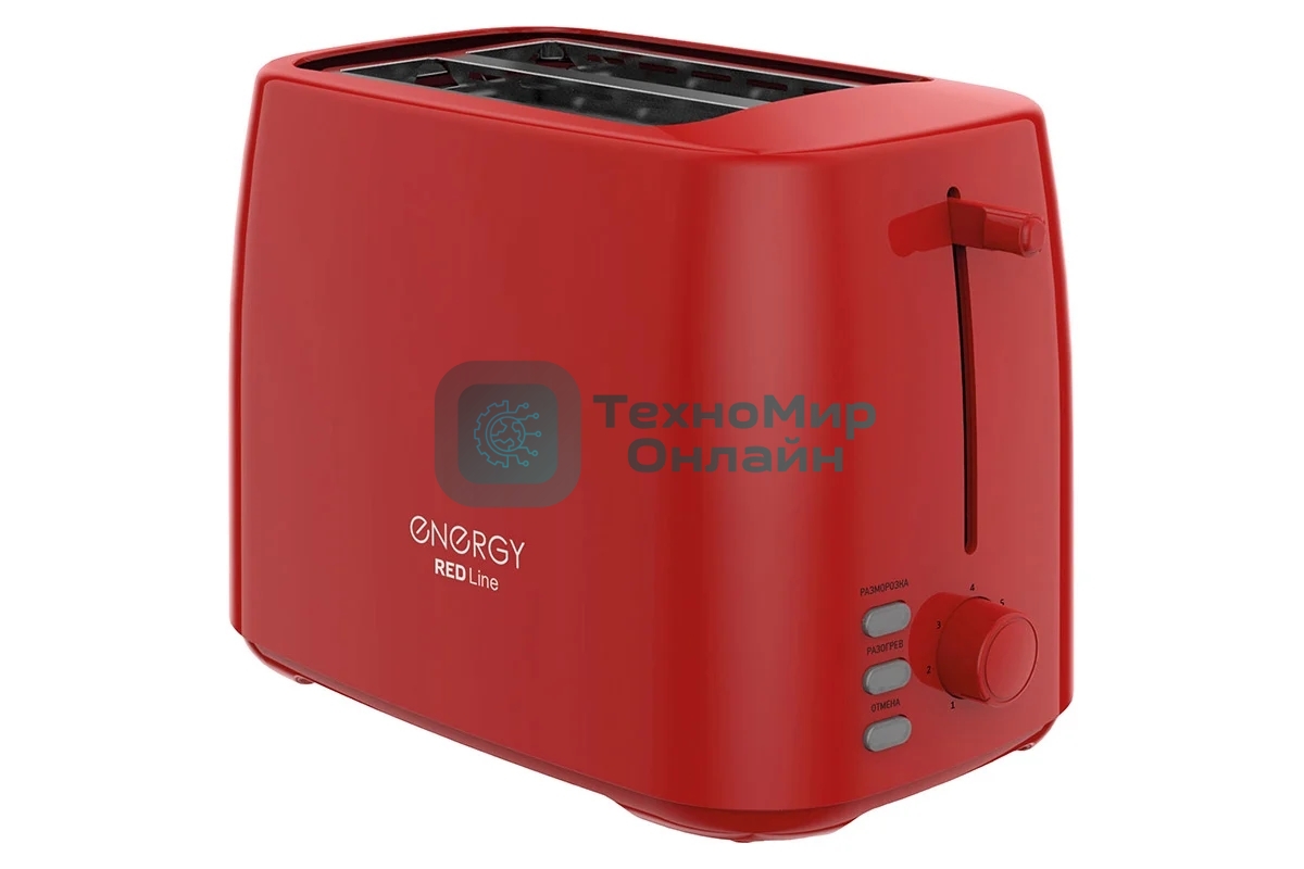 Тостер Energy EN-260, 6 степеней прожарки, поддон для крошек, 800 Вт, красный
