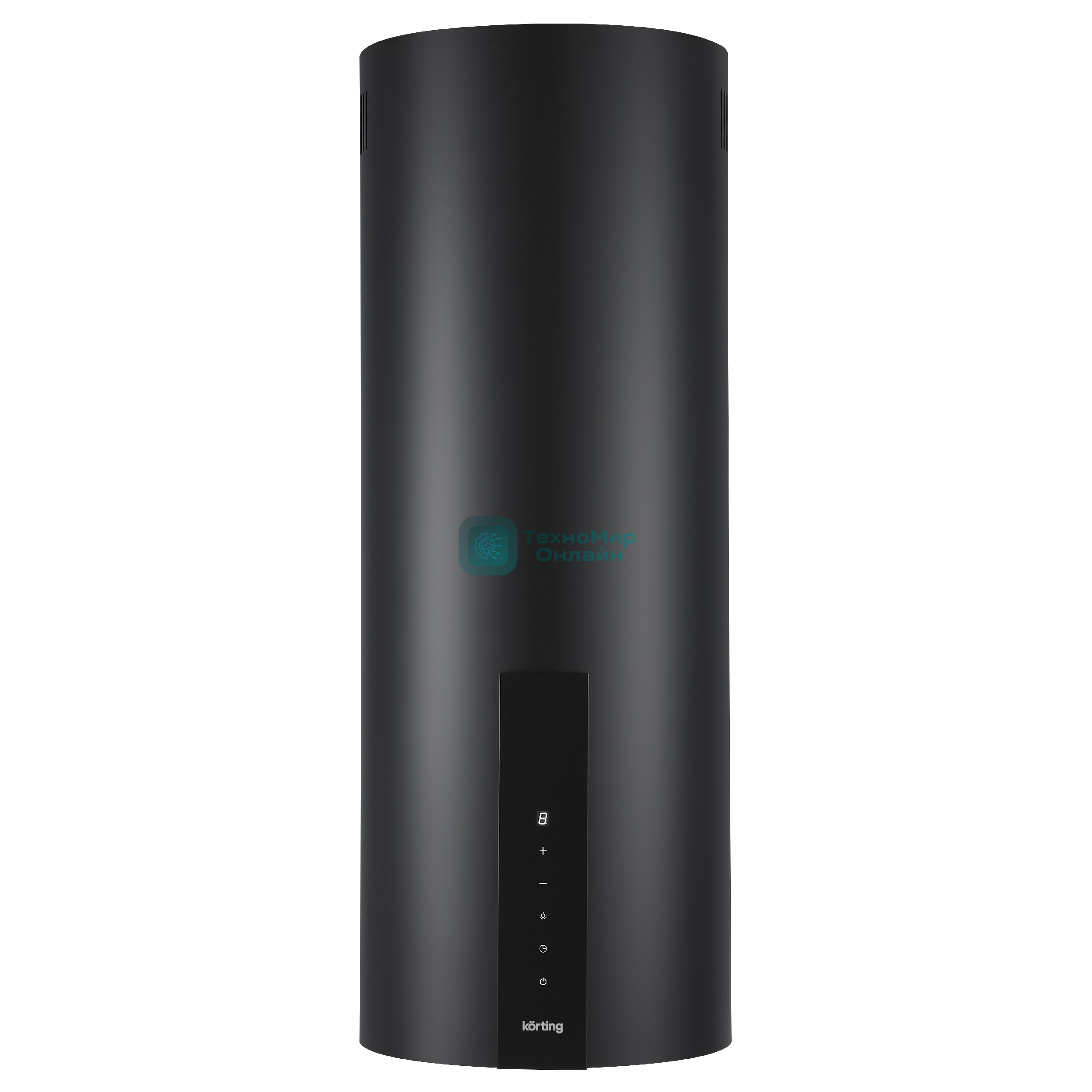 Вытяжка KORTING KHC 35969 DN Cylinder, настенная, 35 см, производительность 900 м3/ч, 3 режима, сенсорное управление, таймер, обратный клапан, LED освещение, угольный фильтр KIT 0286 (опция), BLDC мотор, черный