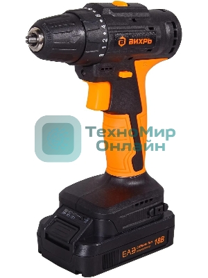 Дрель-шуруповерт аккумуляторная Вихрь ДА-18Л-2К/Б 72/14/22, Аккумуляторная, 18В, 2 АКБ, Кейс