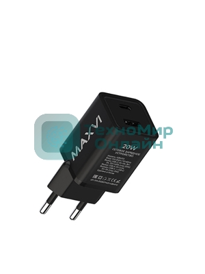 Сетевое зарядное устройство Maxvi A354PD Type-C 20W PD3.0 + USB 2.4A, черный