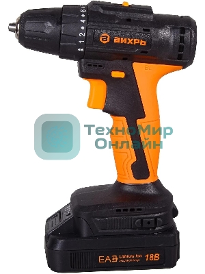 Дрель-шуруповерт аккумуляторная Вихрь ДА-18Л-2К/Б 72/14/22, Аккумуляторная, 18В, 2 АКБ, Кейс