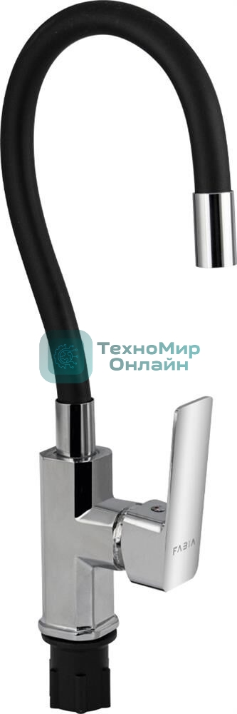 FABIA 9655 Смеситель для кухни, шаровый, с гибким черным изливом, корпус квадратный, цвет ХРОМ.