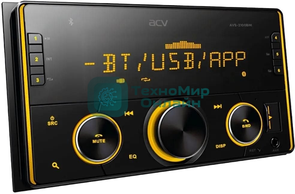 Автомагнитола ACV AVS-2100BM, 2 DIN, Bluetooth, USB Type-A, AUX, пульт ДУ