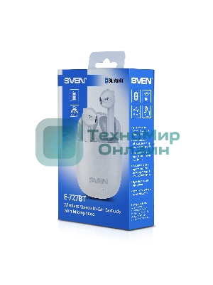 Наушники TWS Sven E-727BT белый, внутриканальные, Bluetooth, сенсорное управление, до 24 ч