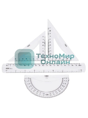 Набор линеек Deli Pioneer EG00412, пластик, прозрачный, в комплекте: линейка 20 см/треугольник 2 шт/транспортир, европодвес