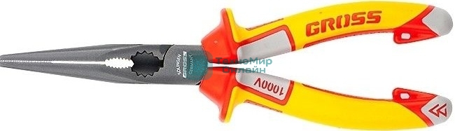 Длинногубцы GROSS 17177 диэлектрические рукоятки до 1000в трехкомпонентные рукоятки 205 мм