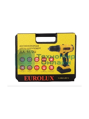 Дрель-шуруповерт Eurolux ДА-16/2Li, 16 В, 1.5 Ач, 30 Нм, щеточный