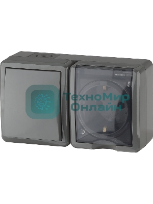 Блок ОП розетка+выключатель ЭРА 11-7401-03 16АХ(10AX)-250В IP54 Эксперт сер.