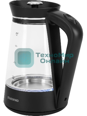 Чайник электрический Starwind SKG2116 1.8 л, 1700 Вт, черный/прозрачный корпус: стекло