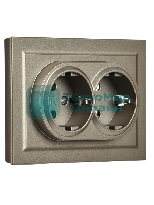 Розетка 2-местная IEK BRITE РС12-3-БрШ с заземлением, без защитных шторок, 16А в сборе, шампань