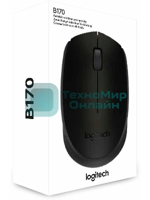 Мышь беспроводная Logitech B170 черный, 1000 dpi, радиоканал, USB, кнопки - 3