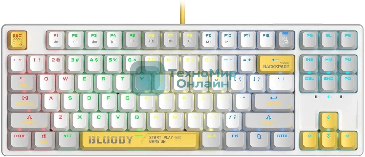 Клавиатура проводная A4Tech Bloody S87 Energy (S87 USB ENERGY WHITE) USB белый/желтый