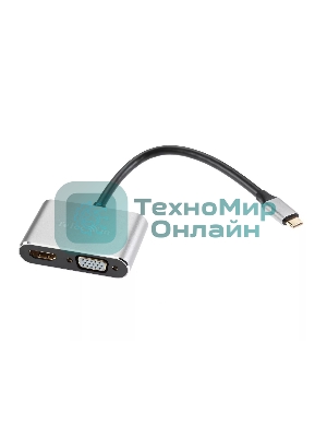 USB-концентратор USB3.1 TypeCm -->HDMI+USB3.0+PD+VGA Alum Grey 4K@30Hz, Telecom TUC055