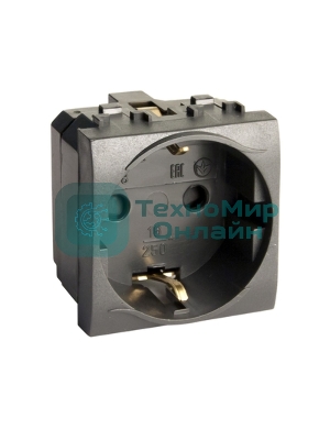 Розетка электрическая DKC BRAVA 77482N с заземлением, со шторками, черная RAL 7016, 2М