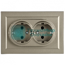 Розетка 2-местная IEK BRITE РС12-3-БрШ с заземлением, без защитных шторок, 16А в сборе, шампань