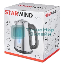 Чайник электрический Starwind SKS3210 1.7 л, 2200 Вт, серебристый (корпус: металл)