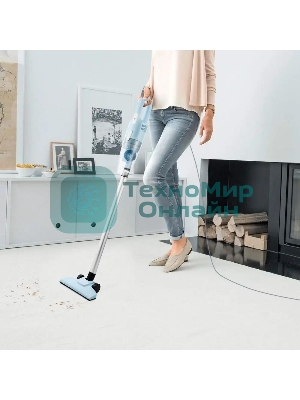 Пылесос вертикальный Kitfort KT-586-2 голубой, питание от сети, 400 Вт, уборка сухая, пылесборник 1,2 л