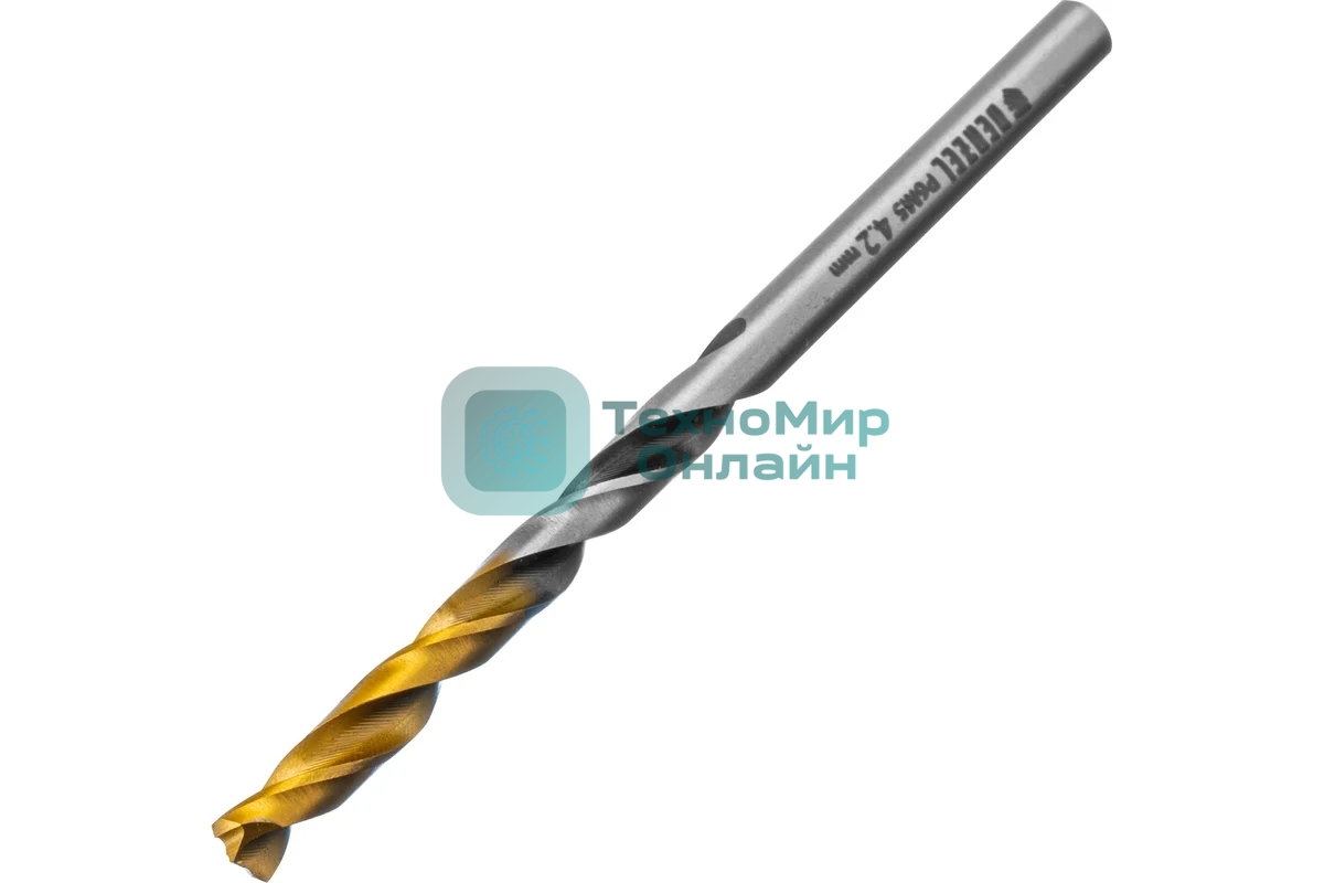 Сверло спиральное по металлу Denzel 4,2 x 75мм, Р6М5, Golden Tip, многогранная заточка