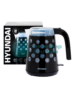 Чайник электрический Hyundai HYK-G2012 1.7 л, 2200 Вт, черный/прозрачный (корпус: пластик)