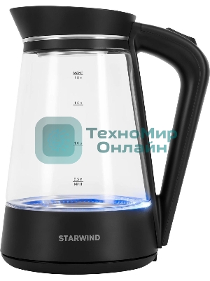 Чайник электрический Starwind SKG2116 1.8 л, 1700 Вт, черный/прозрачный корпус: стекло