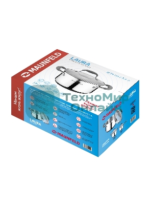 Кастрюля Maunfeld LAURA MCS56S08GR из нержавеющей стали со стеклянной крышкой, 24 см, 5,6 л.