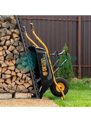 Тачка строительная Denzel усиленная, объем 130 л, 230 кг, колесо 15х6.00-6