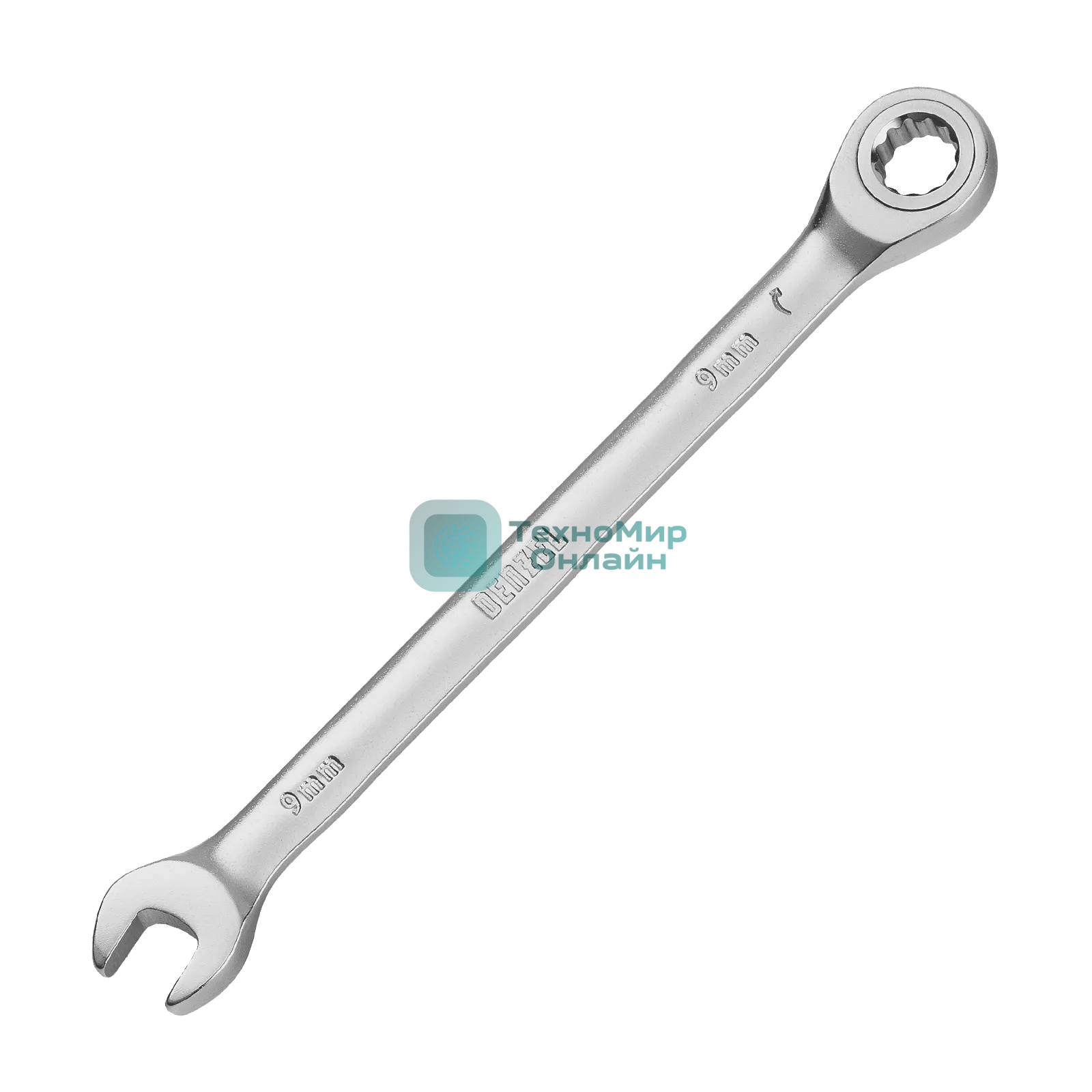Ключ комбинированный трещоточный Denzel 9 мм, CrV, матовый хром
