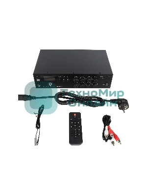 Микшер-усилитель Intrend ITMXAMP-60MT MP3, FM тюнер, USB, Bluetooth, 2хMic/3хLine входы, 1хLine выход,60 Вт, 4/8Ом/100V, IR-пульт в комплекте