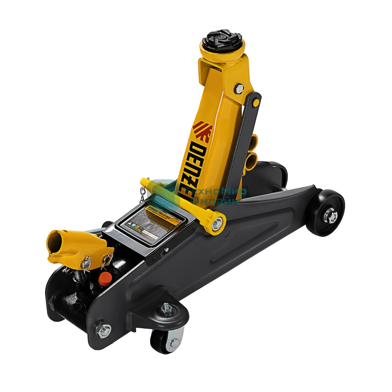 Домкрат гидравлический подкатной с фиксатором Denzel 2 т, 130-330 мм, в кейсе