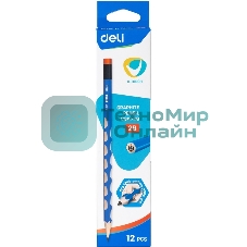 Карандаш чернографитный Deli EC016-2B U-Touch 2B, трехгранный, (12шт) ластик