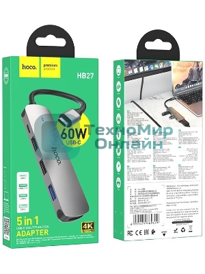 Разветвитель USB-C Hoco HB27 4порт. серый
