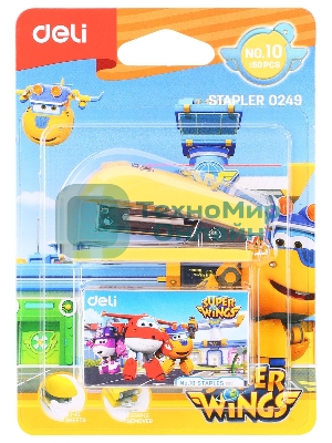 Степлер настольный Deli E0249 Super Wings 24/6 26/6 (12 листов), ассорти, 40 скоб, металл/пластик блистер