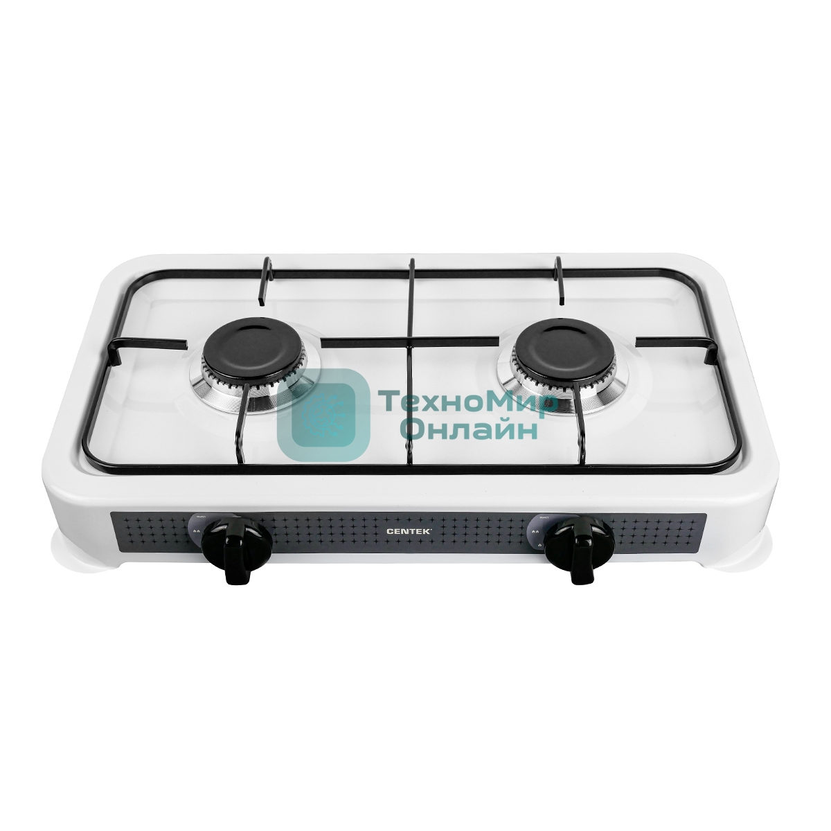 Плита настольная газовая Centek CT-1524 белый, 3.4 кВт, газ, конфорки - 2, эмаль, поворотные переключатели