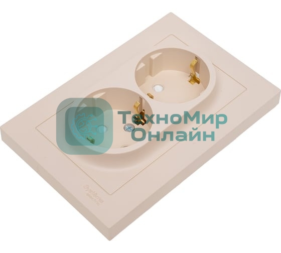 Розетка 2-м. SE ATN001226 AtlasDesign 16А с заземл. со шторками в сборе песочн.
