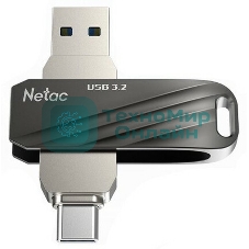 Флешка USB Netac US11 черный 64Gb USB Type-A + USB Type-C, metal/plastic case