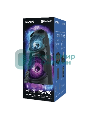 Колонка АС SVEN PS-750, черный (80 Вт, TWS, Bluetooth, FM, USB, microSD, LED-дисплей, 2х4400мА*ч)