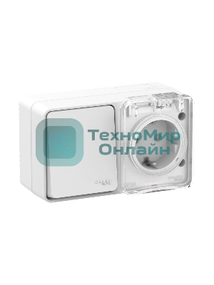 Блок ОП AtlasDesign Profi54 розетка 16А 250В с заземл. защ. шторки + 1-кл. выключатель 10А IP54 бел. SchE