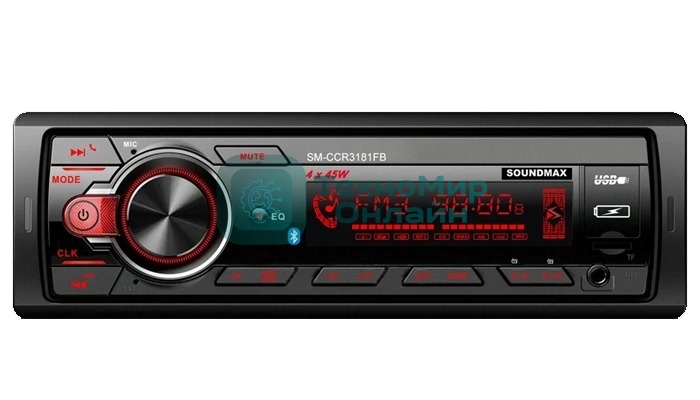 Автомагнитола Soundmax SM-CCR3181FB, 1 DIN, Bluetooth, USB Type-A, AUX