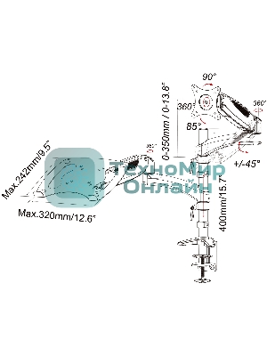 Кронштейн для монитора/ноутбука Cactus CS-VM-LH08-BK черный 13